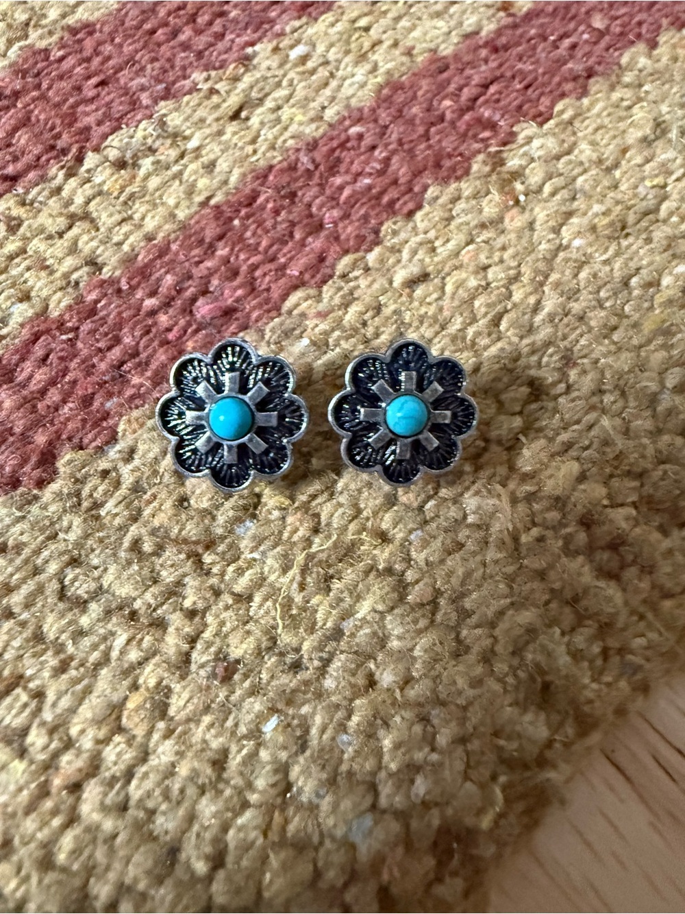 Faux Turquoise Flower Earrings